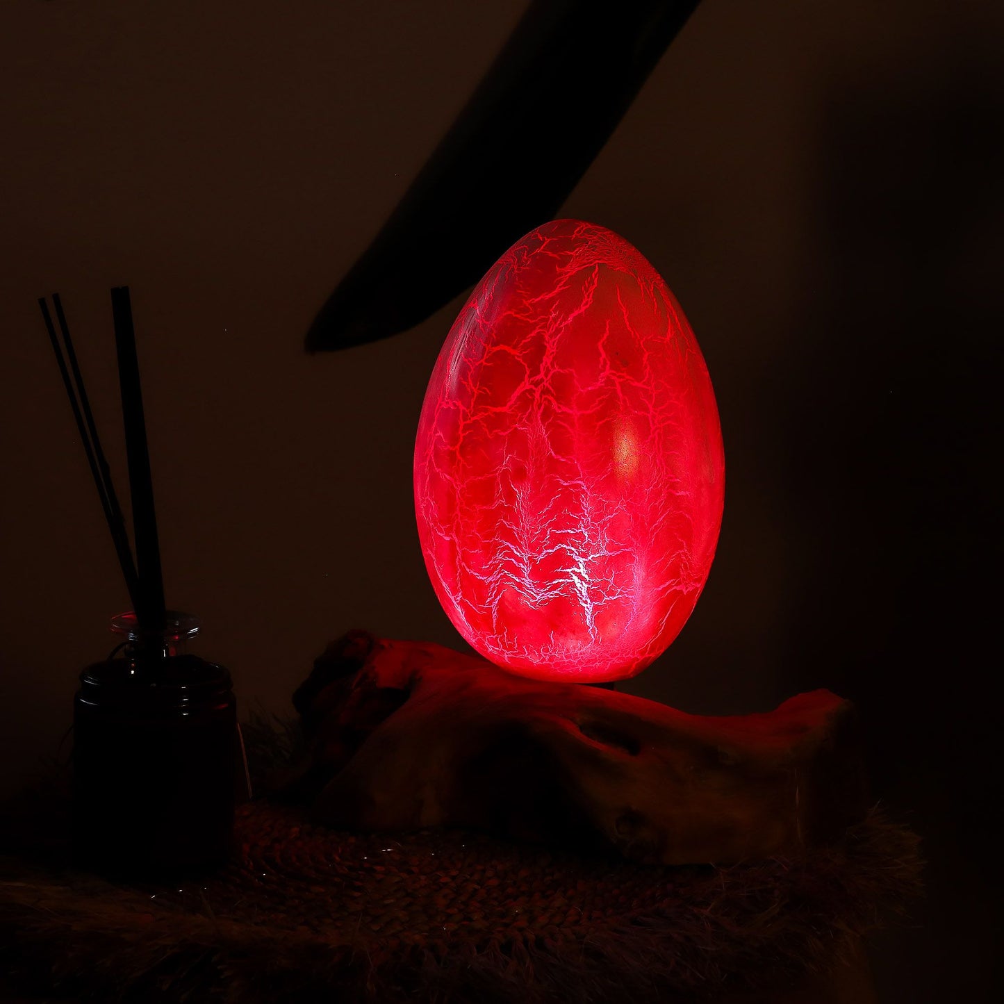 Natural Driftwood LED Glow Lamp - Crackled Fire Egg Shade / Orange