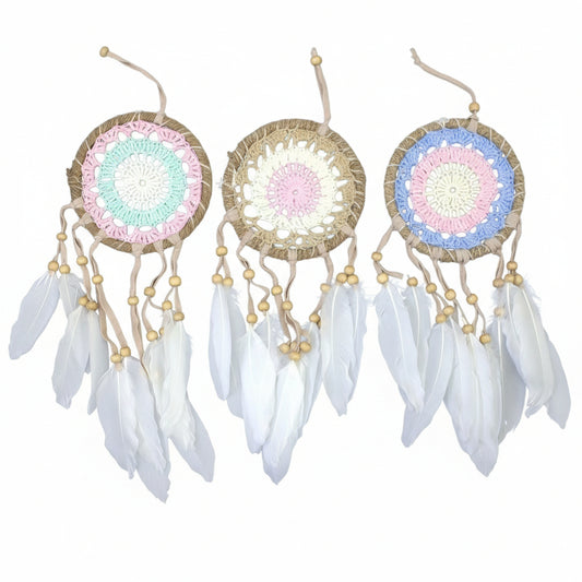 6 x Hand Crafted Macrame Dreamcatchers - Medium / Assorted / Pastel Pinks