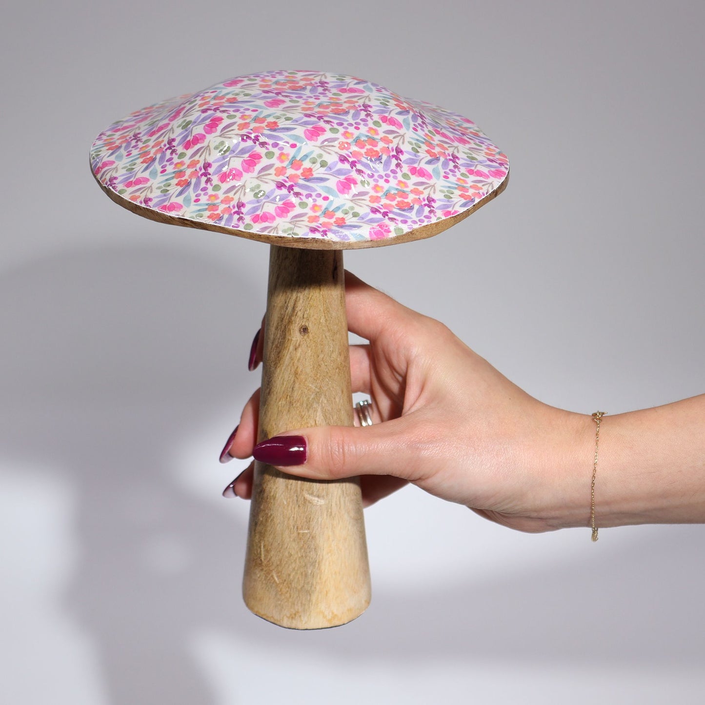 Handcrafted Enamel Wooden Mushroom - Large / Pretty Floral