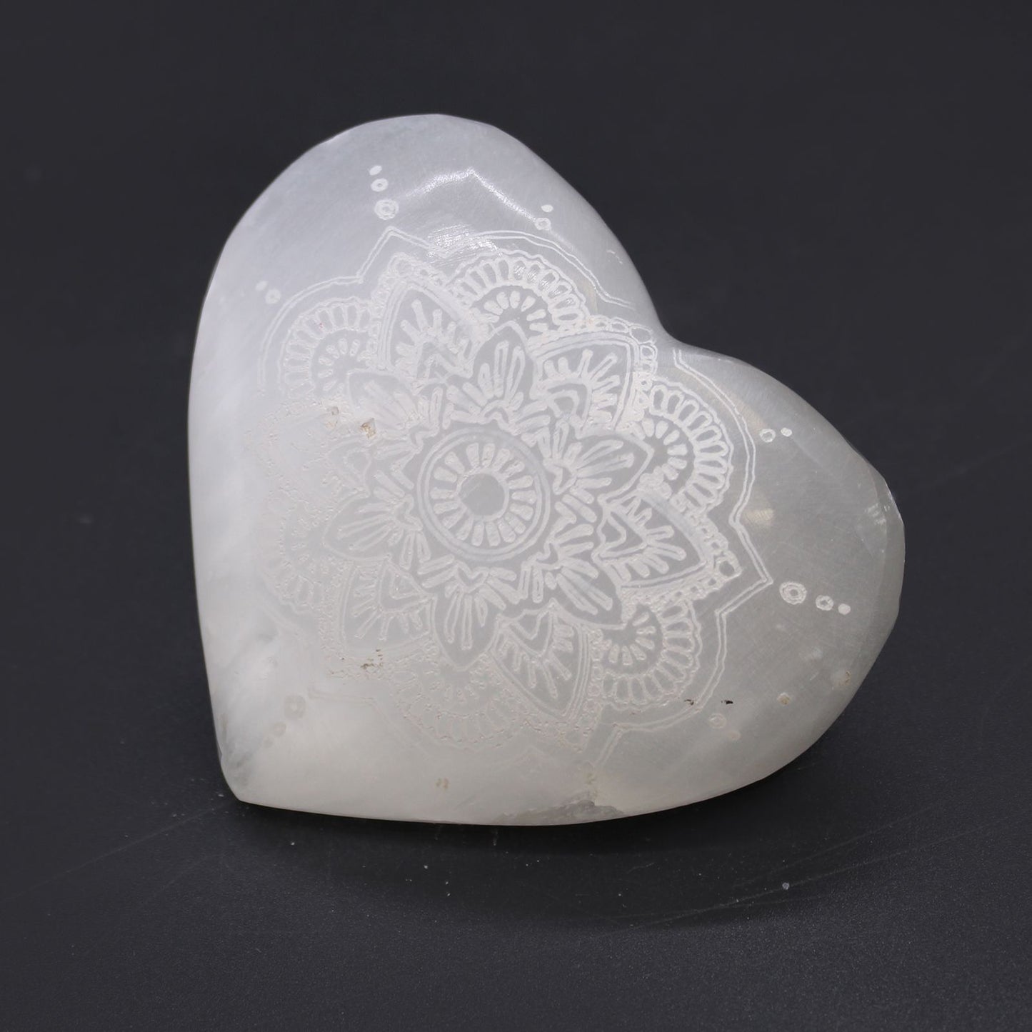 Selenite Heart - Large / Engraved with Mandala