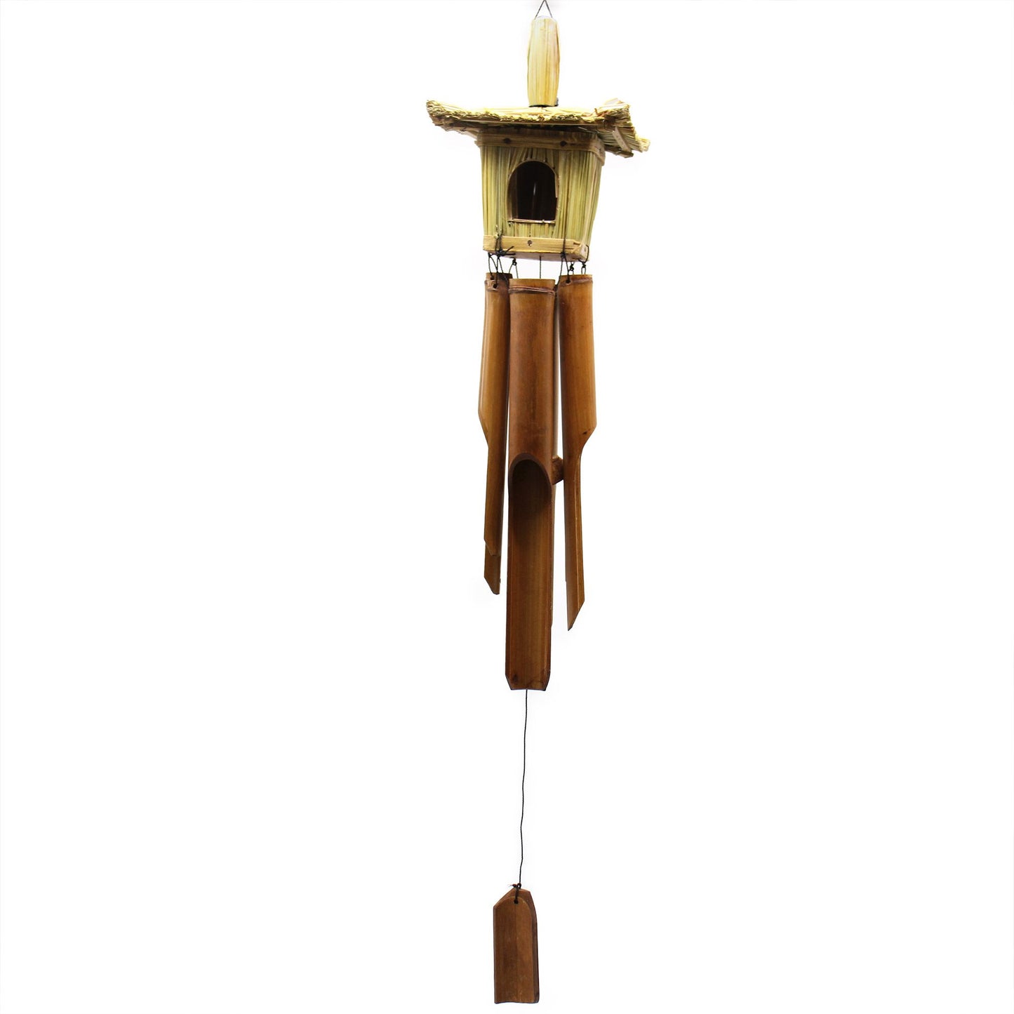 Handcrafted Seagrass and Bamboo Wind Chime Bird Box -  Medium / Square