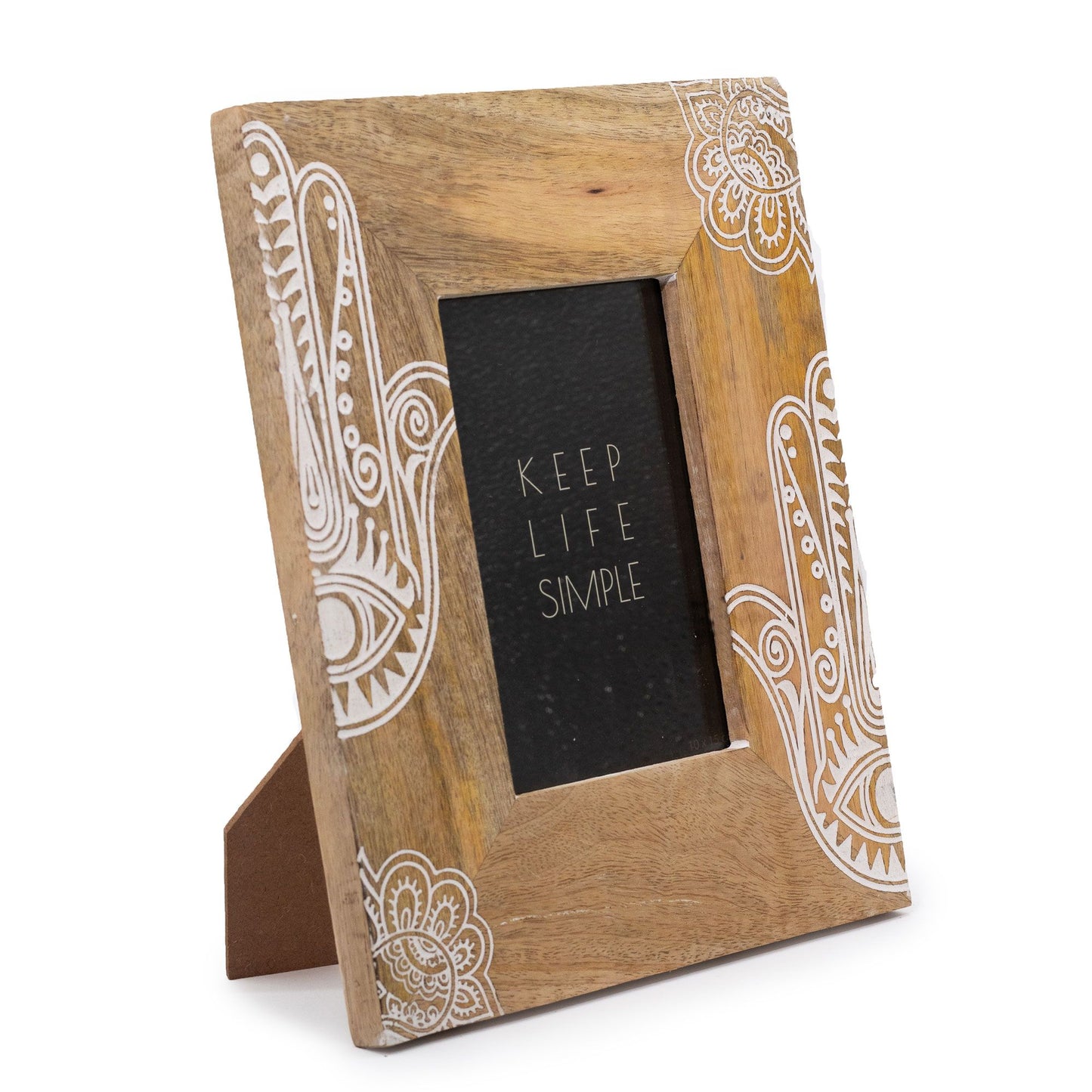Natural Mango Wooden Photo Frame - Medium / Hamsa / White