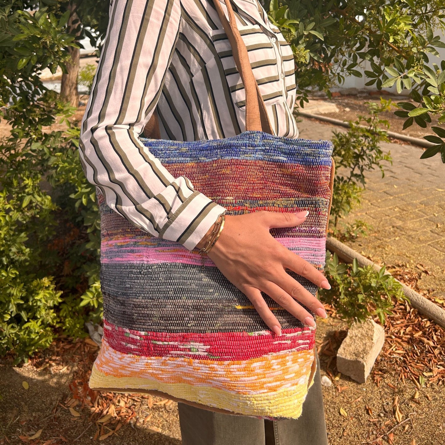 Lavender Recycled Rug Tote, alternate product view 2 from Quintessential Holistic Health.