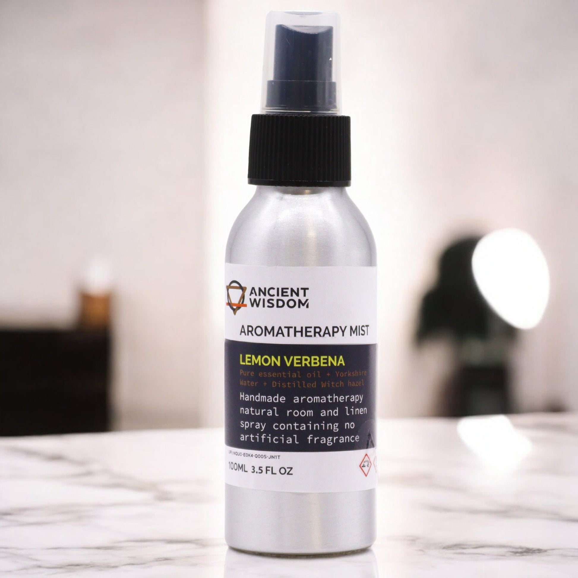 Lemon Verbena 100ml essential oil mist in aluminium spray bottle, main product view from Quintessential Holistic Health.