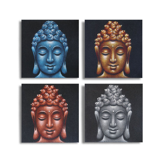 Set of 4 Hand Painted Buddha Heads - Large / Sand Detail