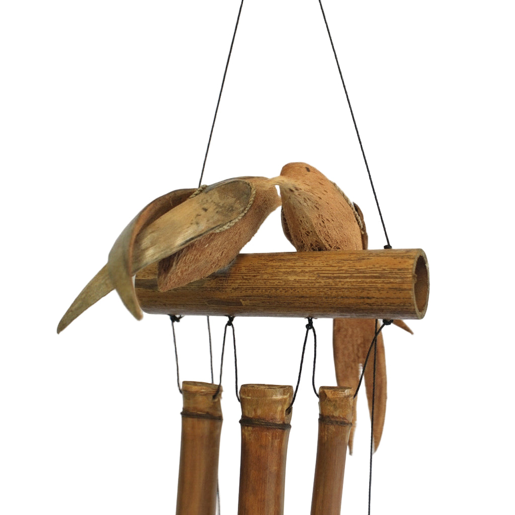 Handcrafted Coconut Shell and Bamboo Wind Chime - Love Birds