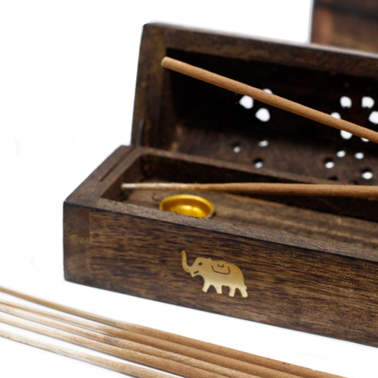 Mango Wood Incense Smoke Box - Natural / Elephants
