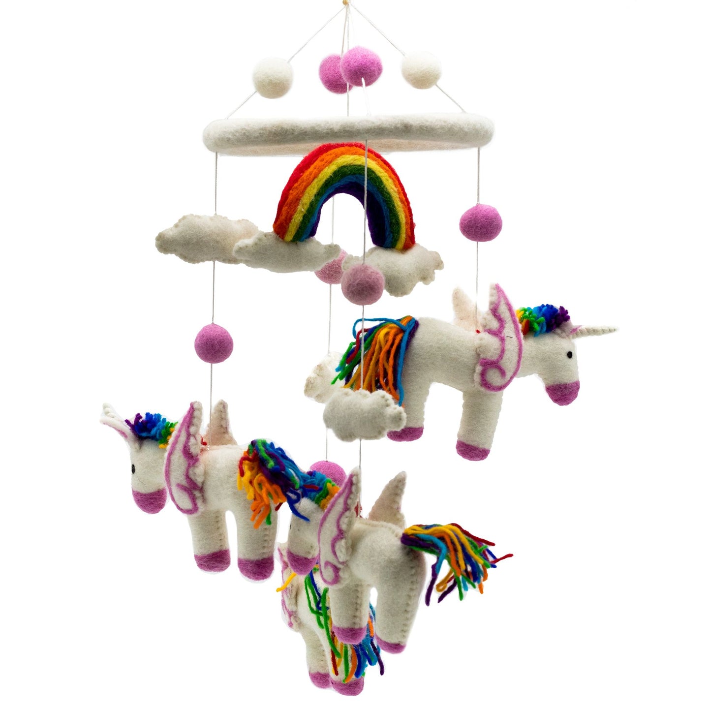 Handmade Childs Nursery Felt Mobile - Rainbow and Unicorns