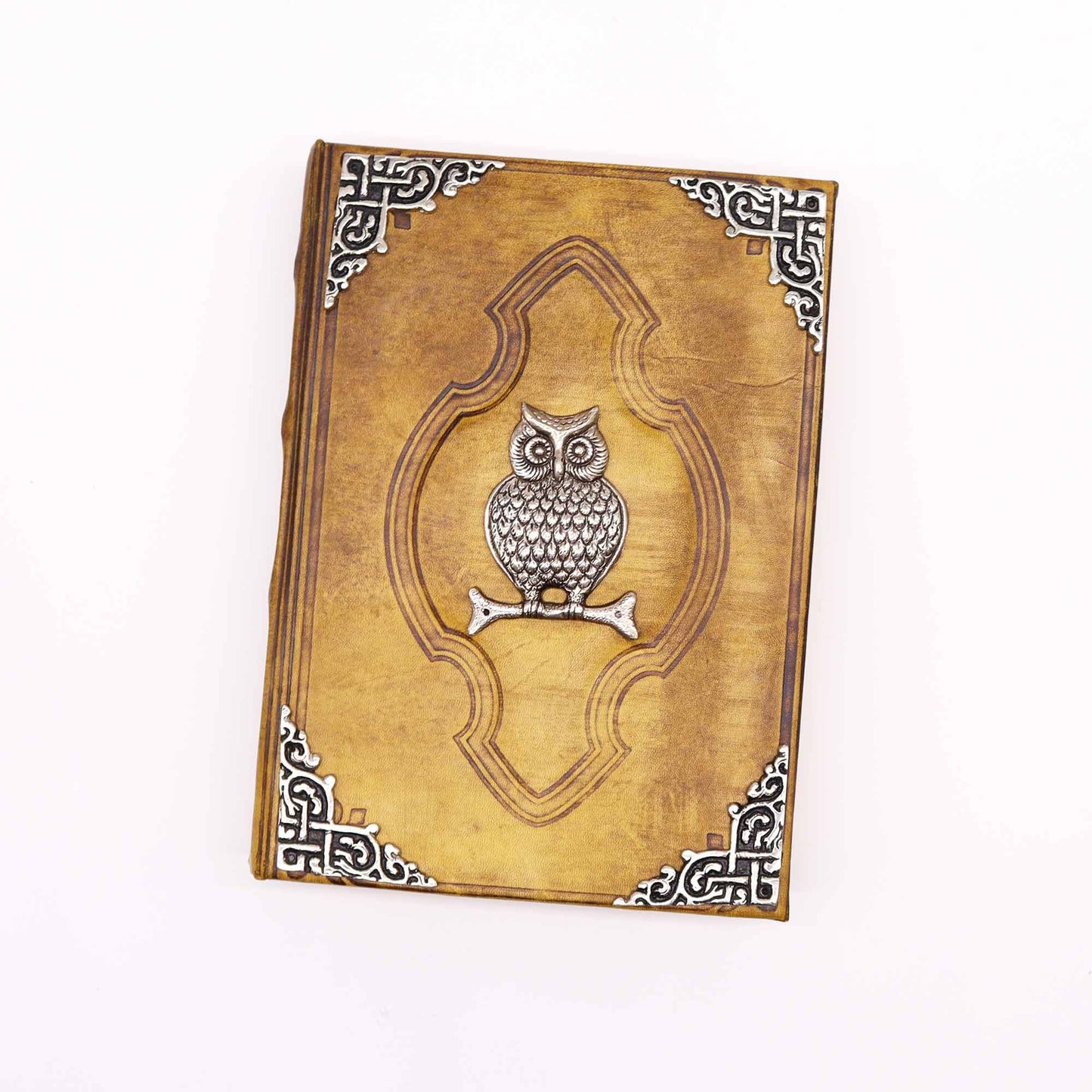 Handmade Leather-Bound Eco-Friendly Deckle Edged Journal - Extra Large / Tan / Zinc Owl