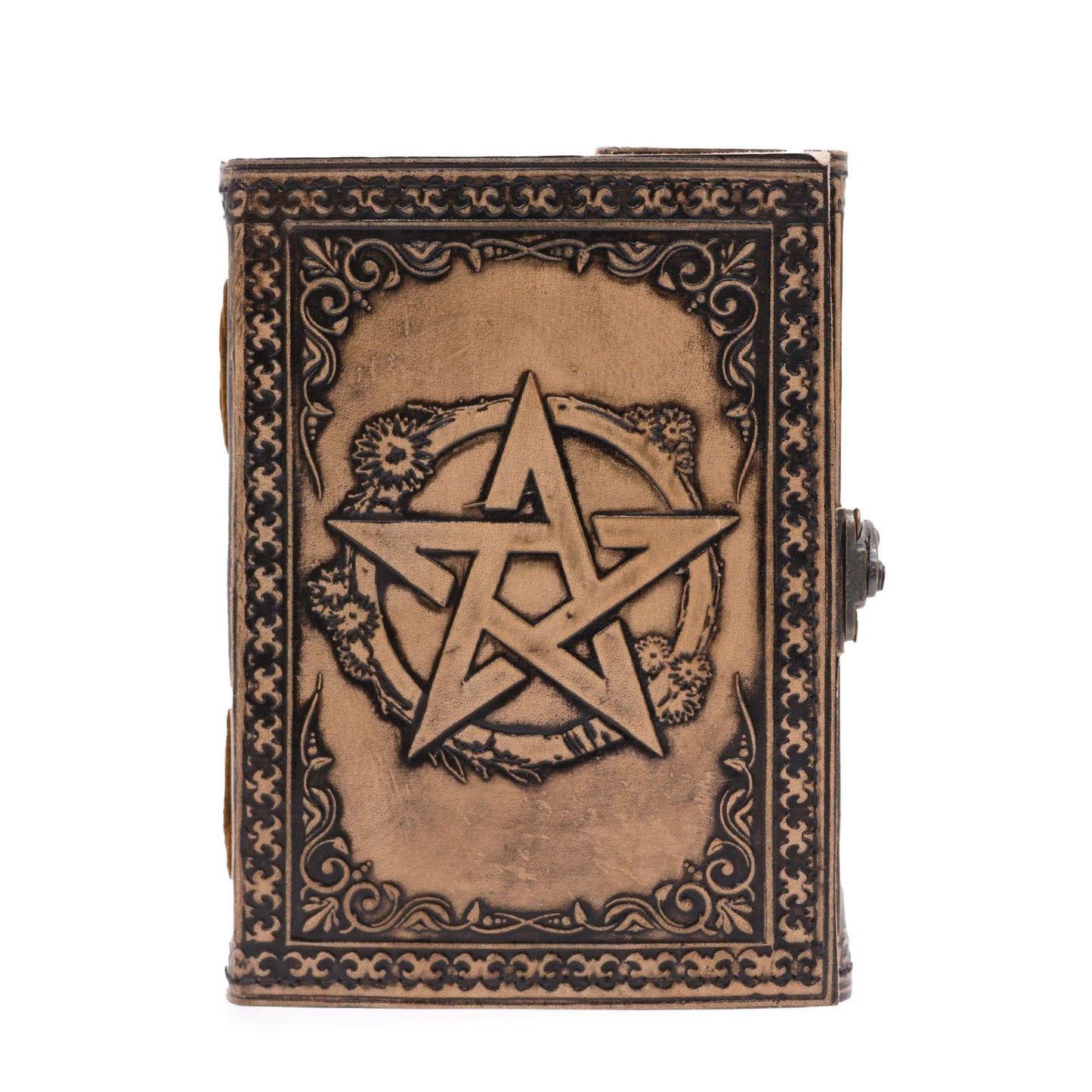 Handmade Leather-Bound Eco-Friendly Notebook with Metal Clasp - Medium / Brown and Tan / Pentacle