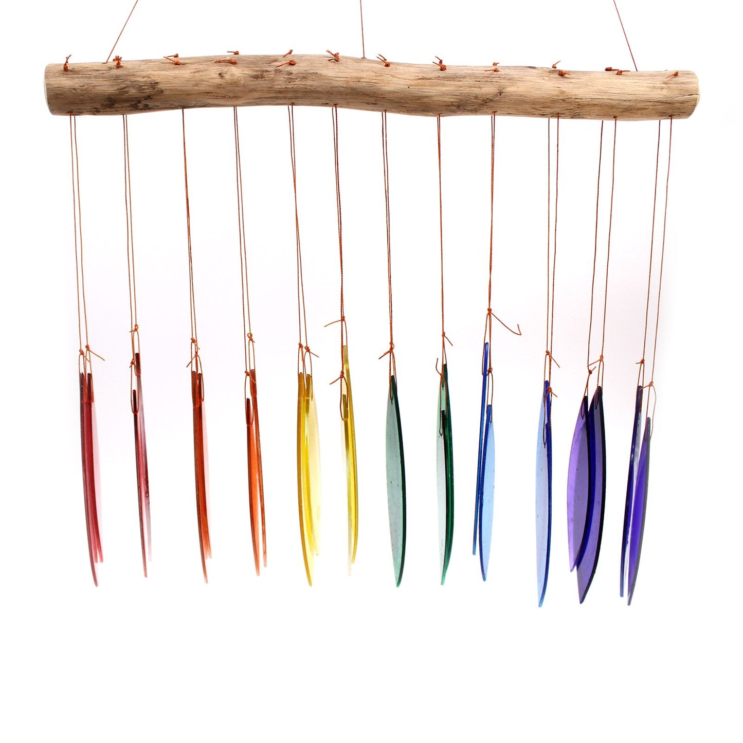 Handmade Driftwood and Recycled Glass Wind Chime - Rainbow / Multicoloured