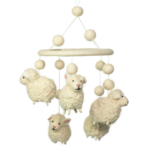Handmade Childs Nursery Felt Mobile - White Sheep