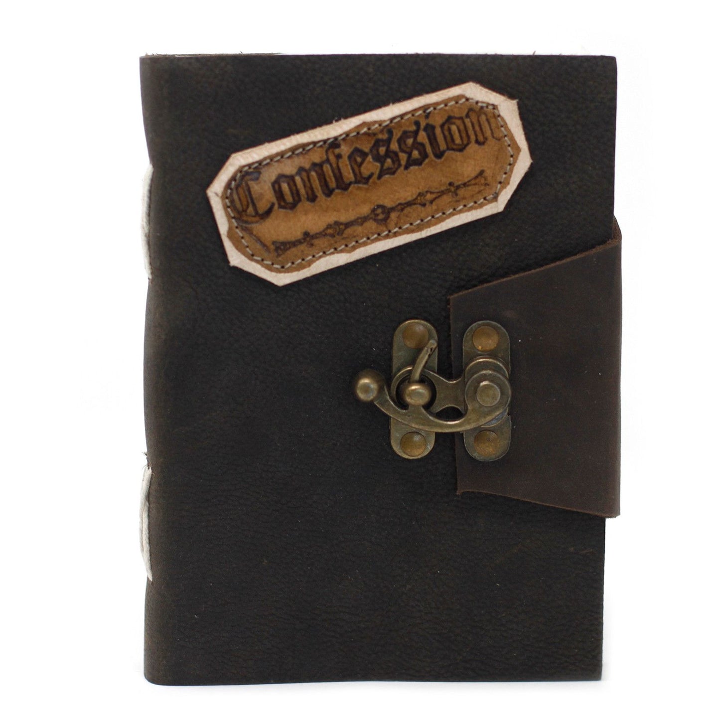 Handmade Leather-Bound Eco-Friendly Journal with Metal Clasp - Medium / Black / Confessions