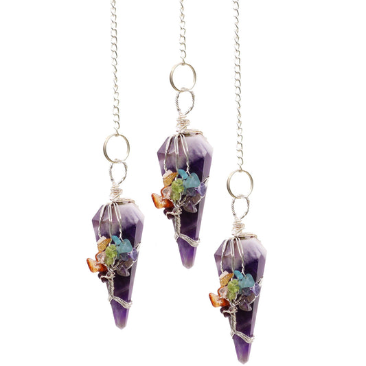 1 x Handmade Magic Radiesthesia Pendulum - Seven Chakra - Amethyst Gemstone