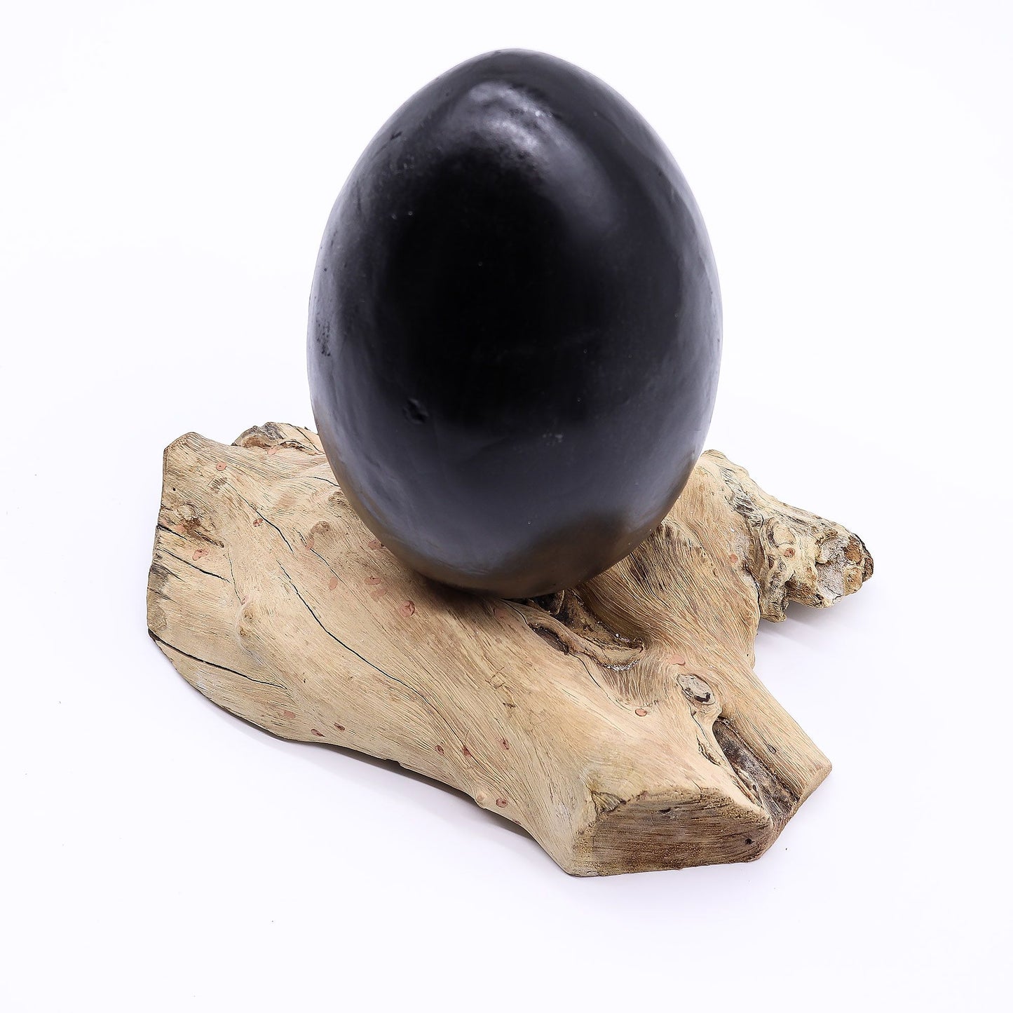 Natural Driftwood LED Glow Lamp - Crackle Lava Egg Shade / Grey