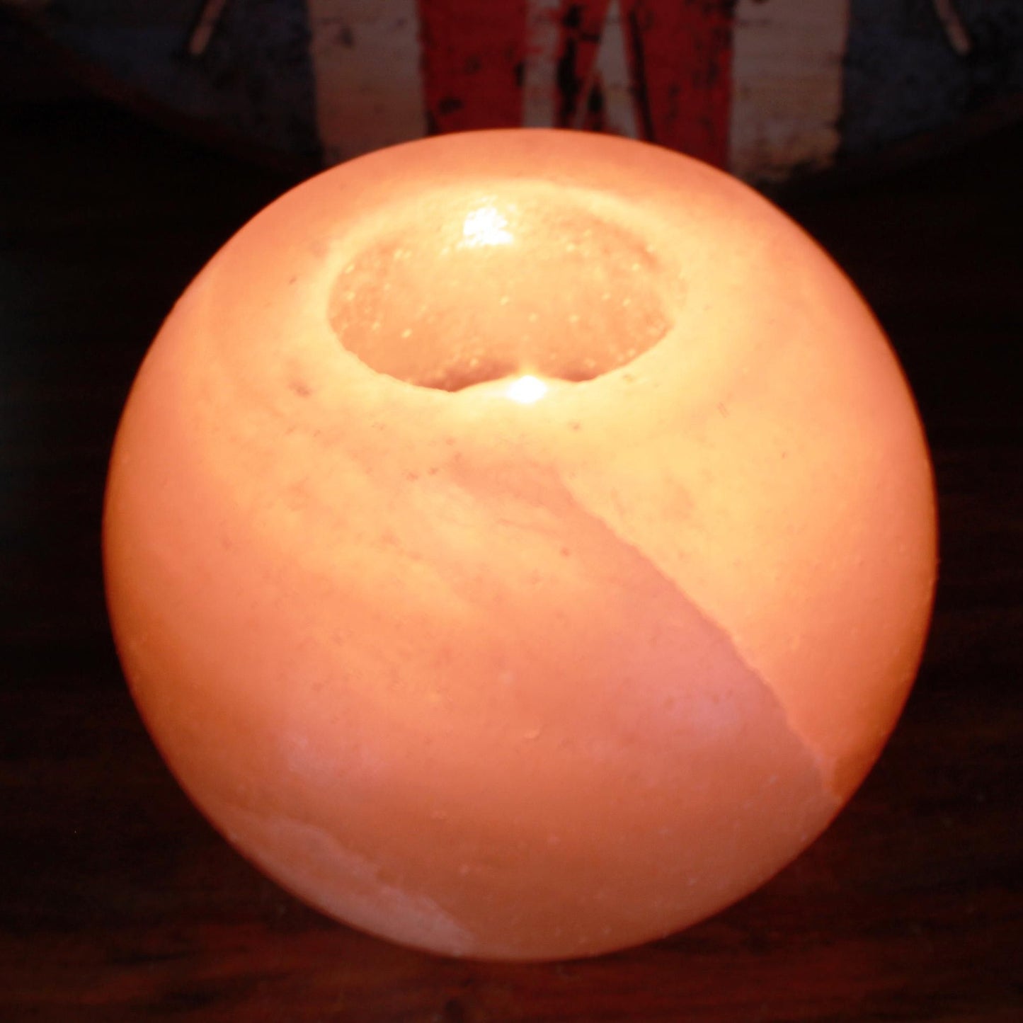 Hand Carved Himalayan Salt Crystal Candle Holder - Natural / Round