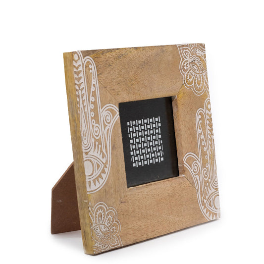 Natural Mango Wooden Photo Frame - Small / Hamsa / White