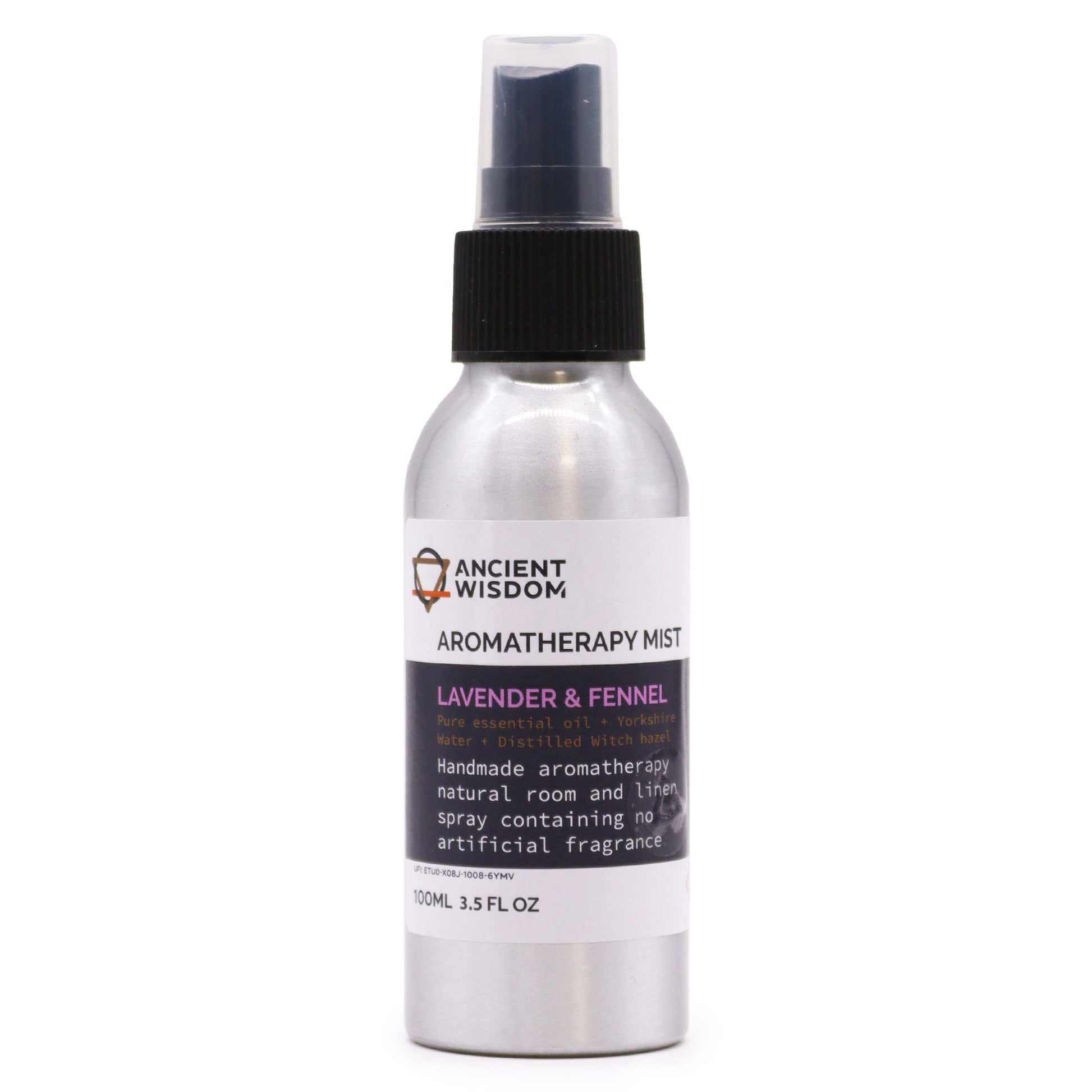 Lavender & Fennel 100ml essential oil mist in aluminium spray bottle, main product view from Quintessential Holistic Health.