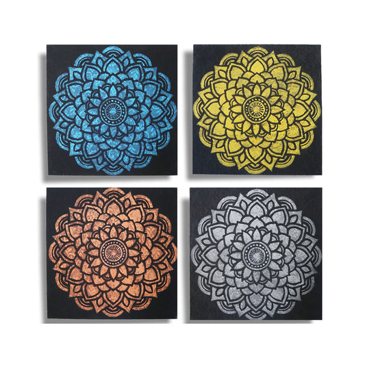 Set of 4 Hand Painted Mandala - Small / Brocade Detail