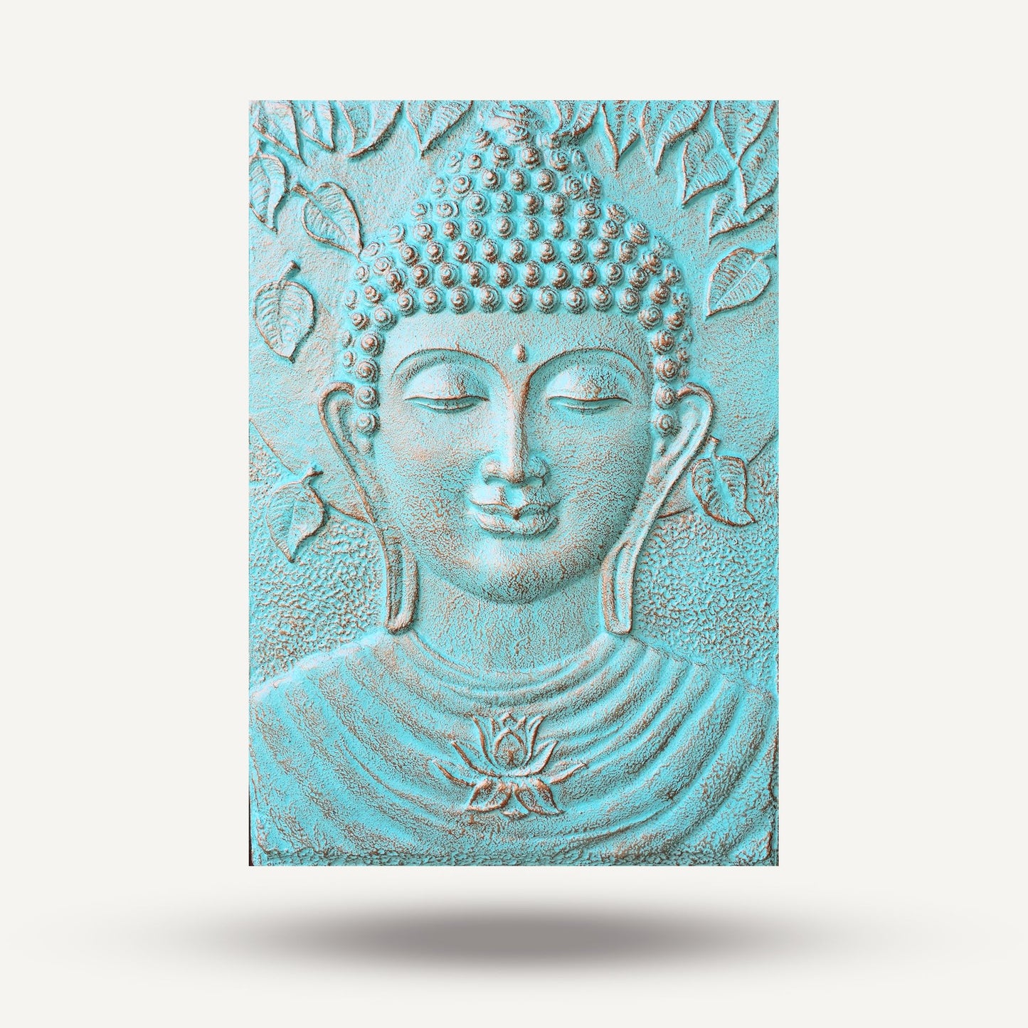 Handmade Concrete and Resin Buddha Wall Plaque - Turquoise and Gold