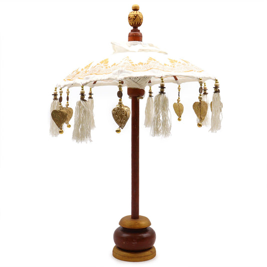 Handcrafted Indoor Decorative Parasol with Stand - Small / Natural and Gold
