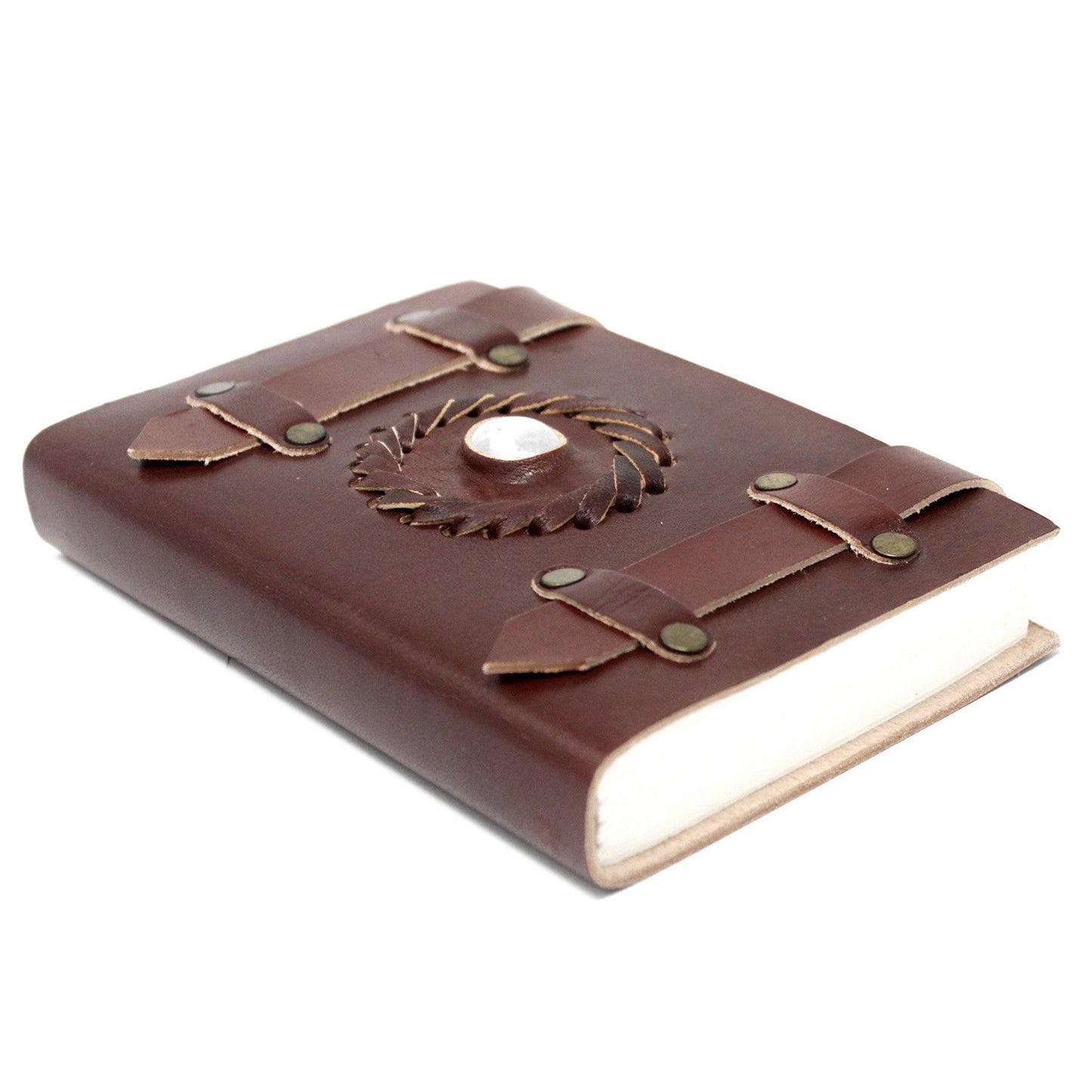 Handmade Leather-Bound Eco-Friendly Notebook with Belts - Small / Brown / Moonstone