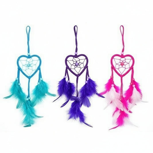 6 x Hand Crafted Dreamcatchers - Small / Heart / Turquoise, Purple and Pink