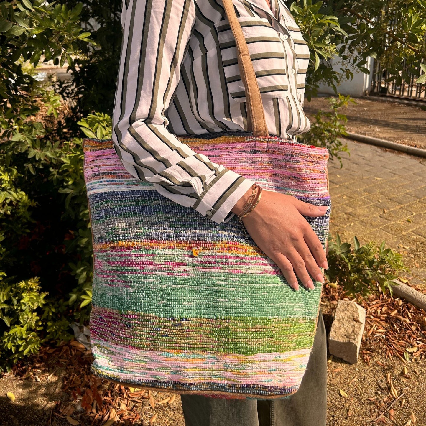 Dusk Recycled Rug Tote, alternate product view 5 from Quintessential Holistic Health.