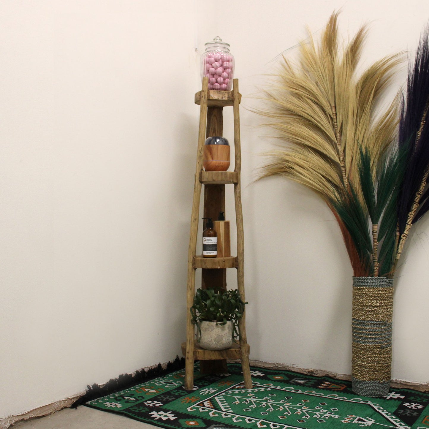 Eco-Friendly Teak 4 Shelf Corner Unit - Natural