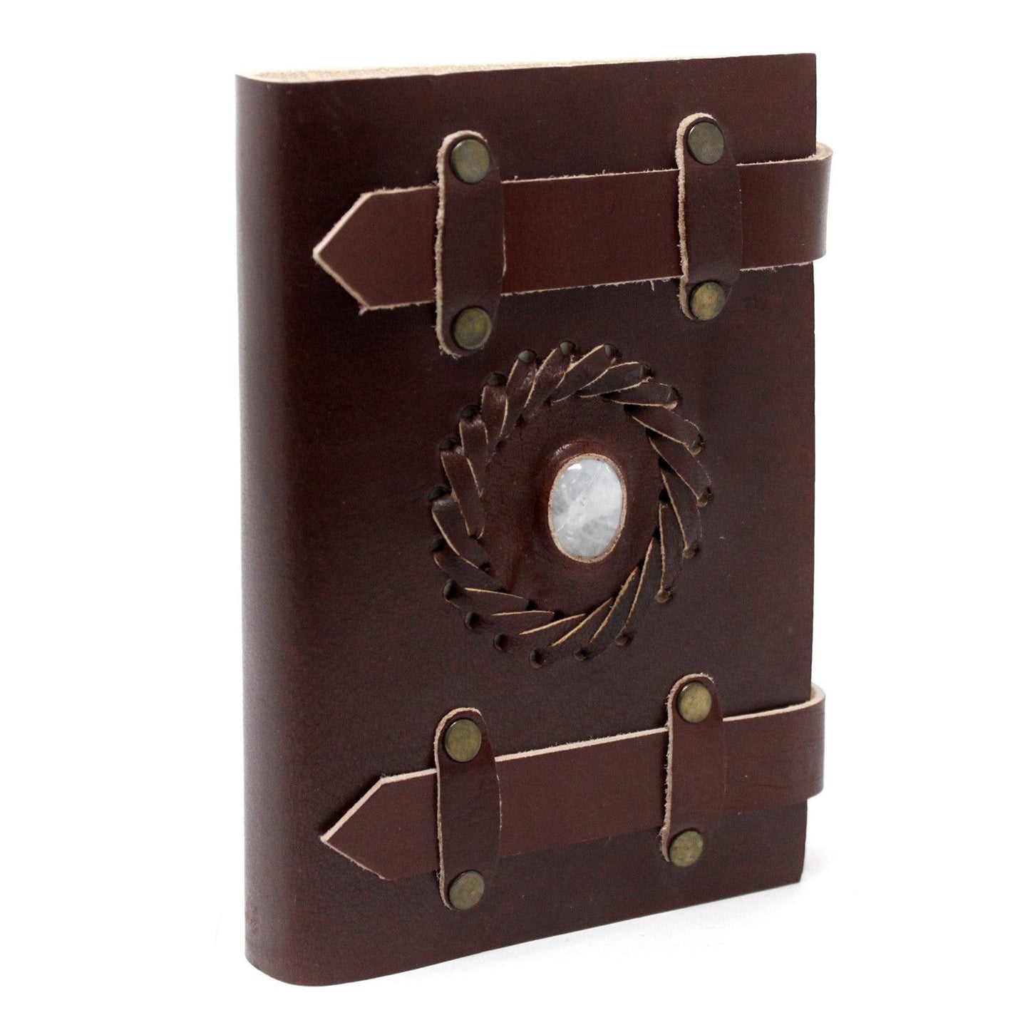 Handmade Leather-Bound Eco-Friendly Notebook with Belts - Small / Brown / Moonstone