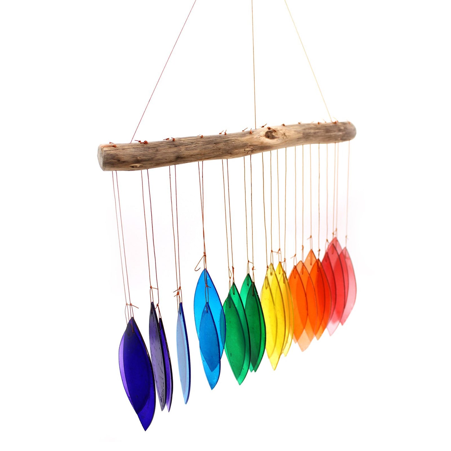 Handmade Driftwood and Recycled Glass Wind Chime - Rainbow / Multicoloured