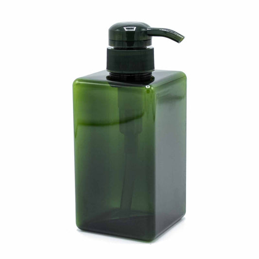 Green 450ml reusable dispenser bottle with pump, product detail view from Quintessential Holistic Health.