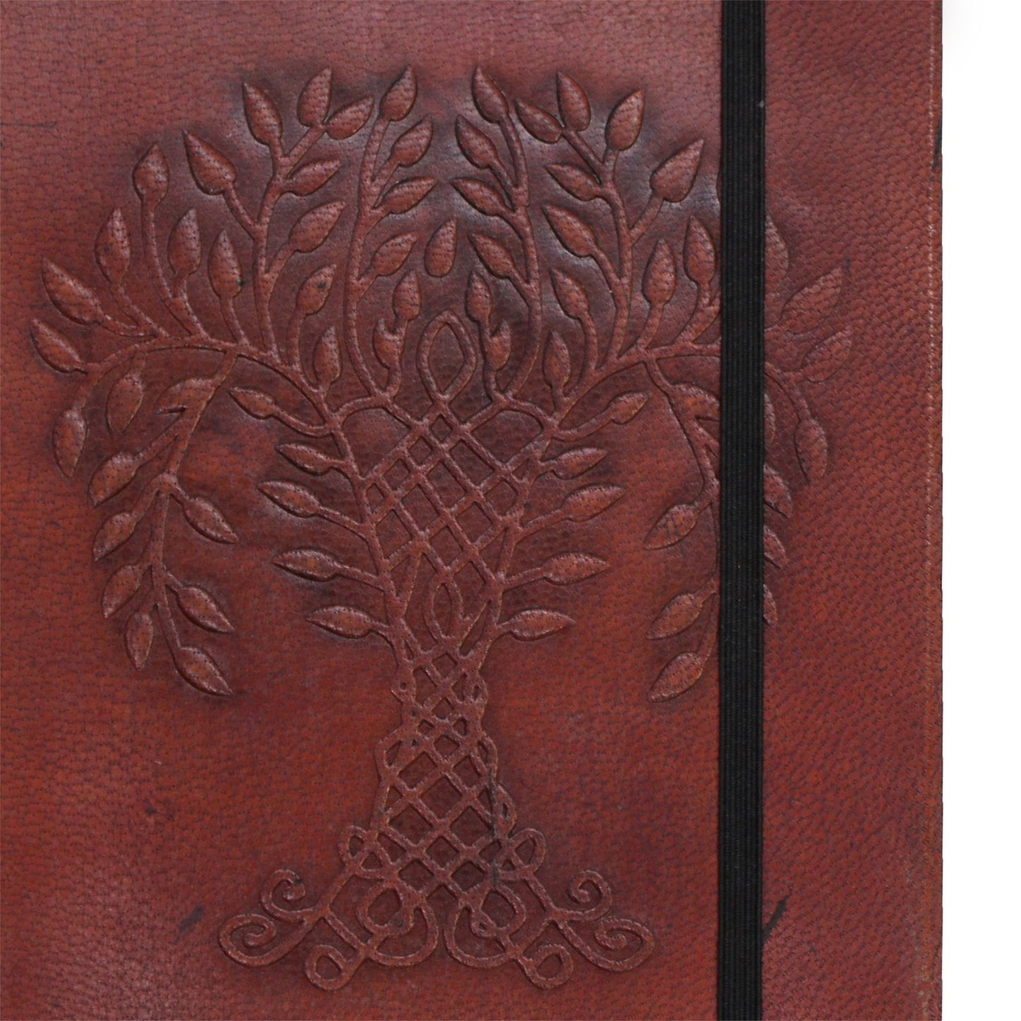 Handmade Vegetable Tanned Leather-Bound Eco-Friendly Notebook with Wrap - Medium / Burgundy / Tree of Life