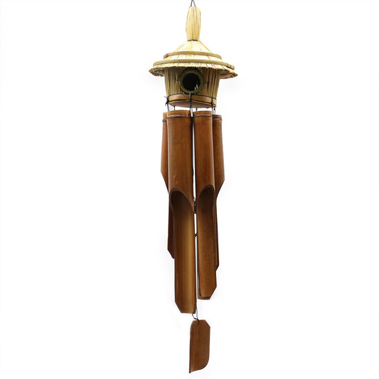 Handcrafted Seagrass and Bamboo Wind Chime Bird Box - Round / Large
