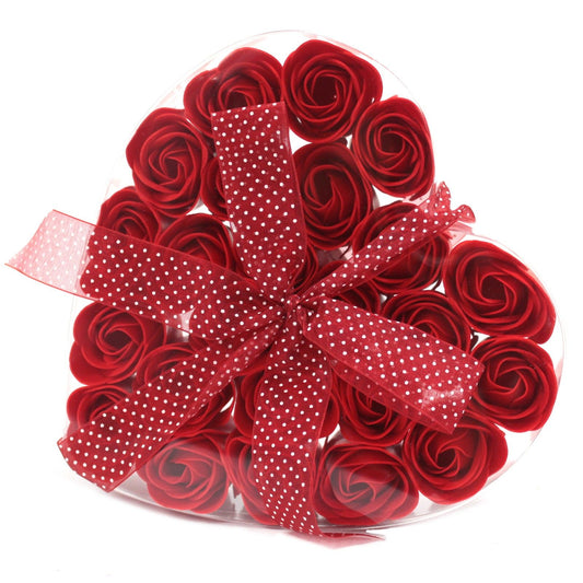 24 Luxury Soap Flowers - Heart / Red