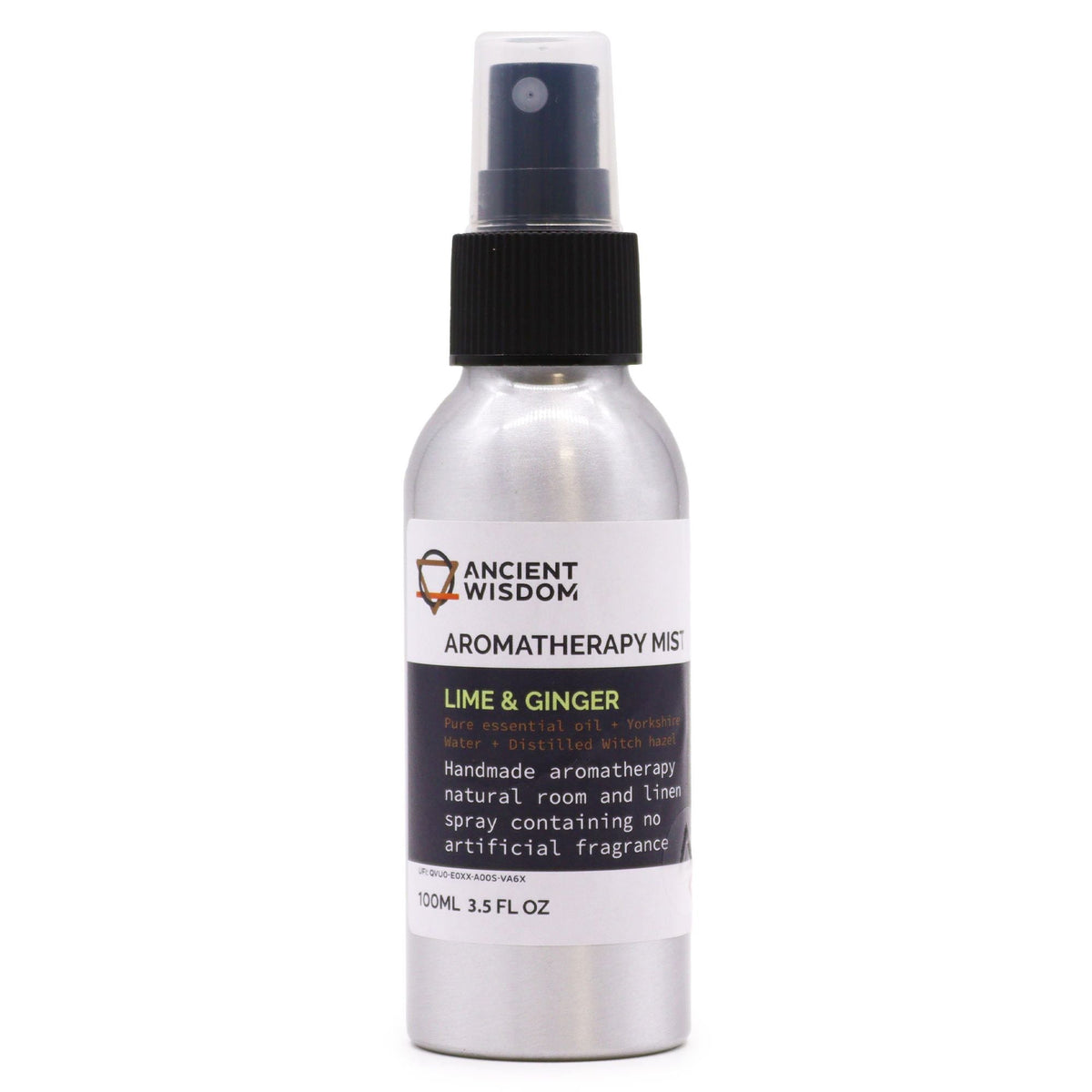 Lime & Ginger 100ml essential oil mist in aluminium spray bottle, main product view from Quintessential Holistic Health.
