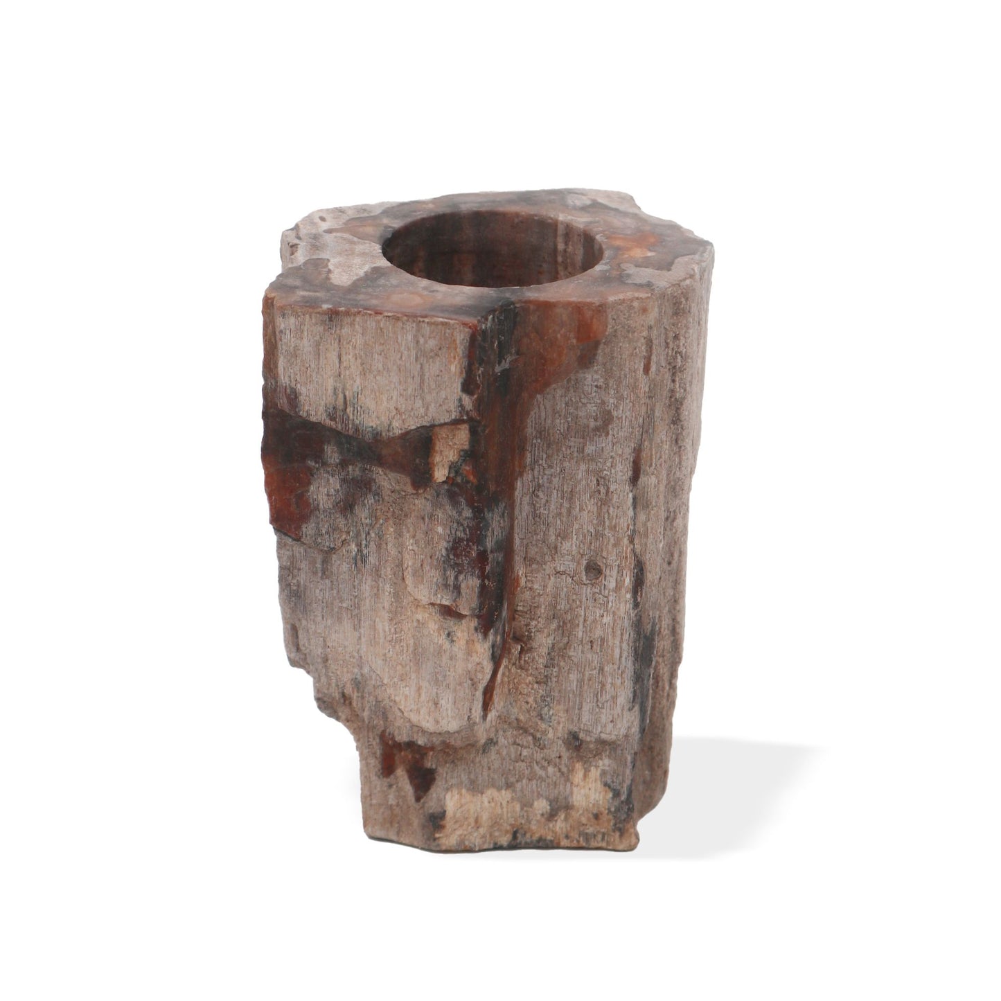 Hand Carved Petrified Wooden Tea Light Candle Holder - Single / Tall