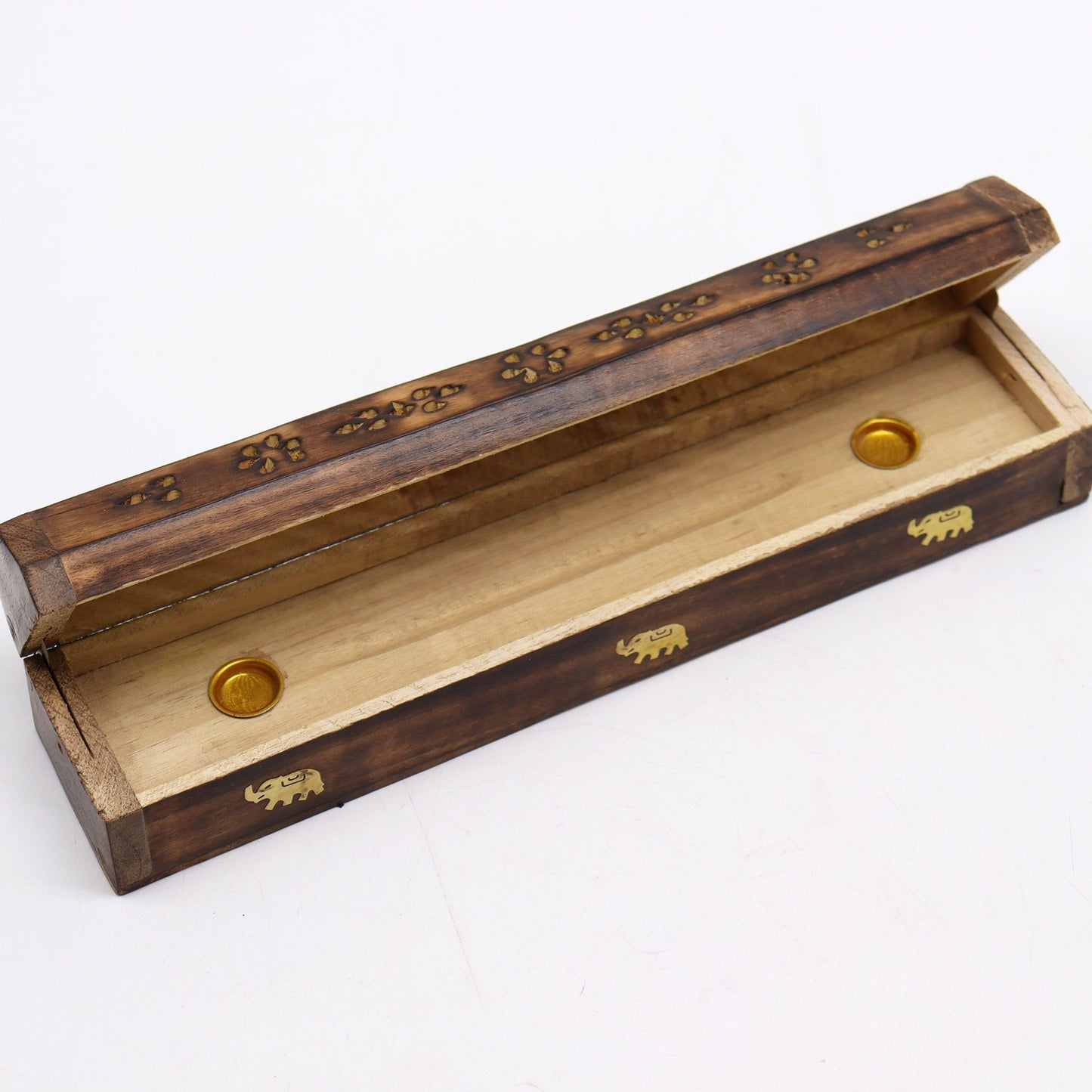 Mango Wood Incense Smoke Box - Natural / Elephants