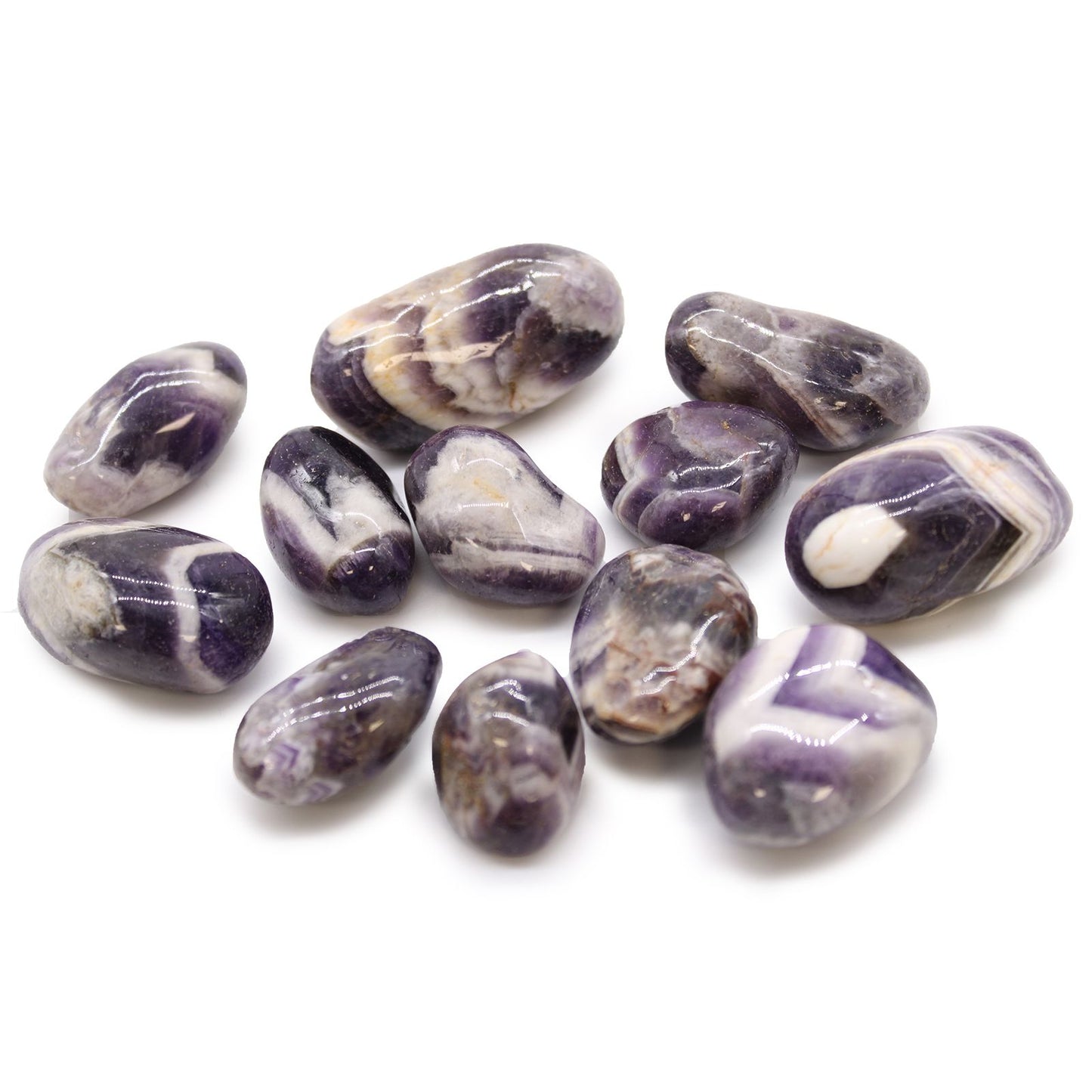 12 x Polished Natural Tumble Stones - Medium / Amethyst  Chevron