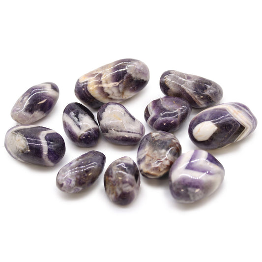 12 x Polished Natural Tumble Stones - Medium / Amethyst  Chevron