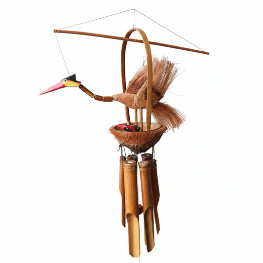 Handcrafted Bamboo Wind Chime - Natural / Mother and Chicks