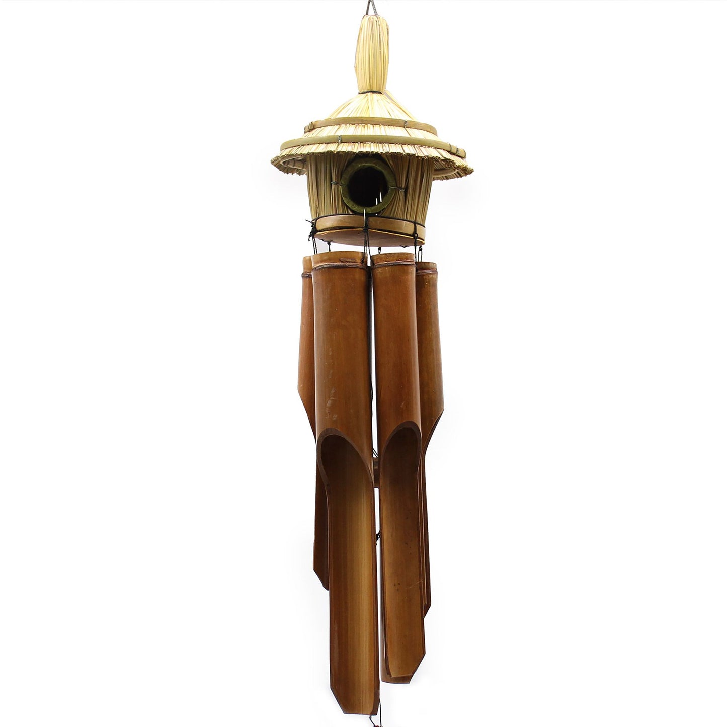 Handcrafted Seagrass and Bamboo Wind Chime Bird Box - Round / Large