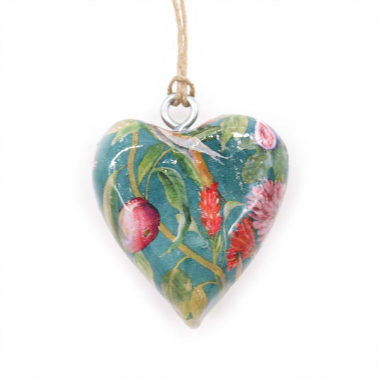 Handmade Wooden Decorative Hanging Heart - Large / Bird and Floral