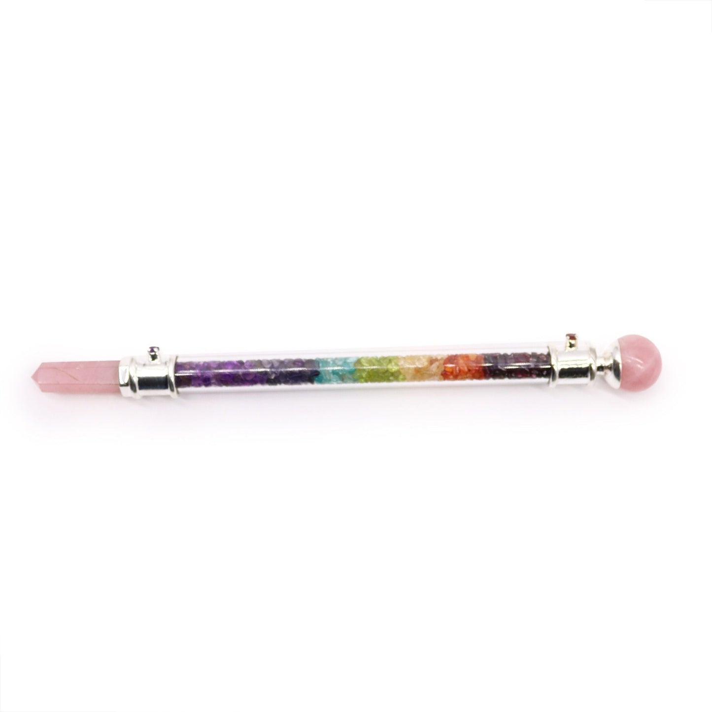 Handmade 7 Chakra Crystal Healing Wand - Rose Quartz Gemstone