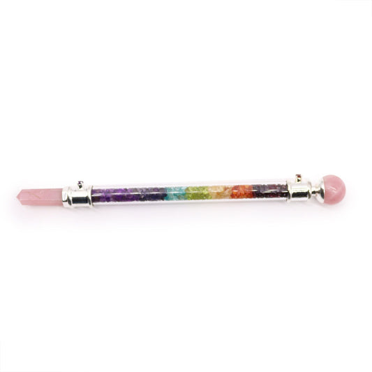 Handmade 7 Chakra Crystal Healing Wand - Rose Quartz Gemstone