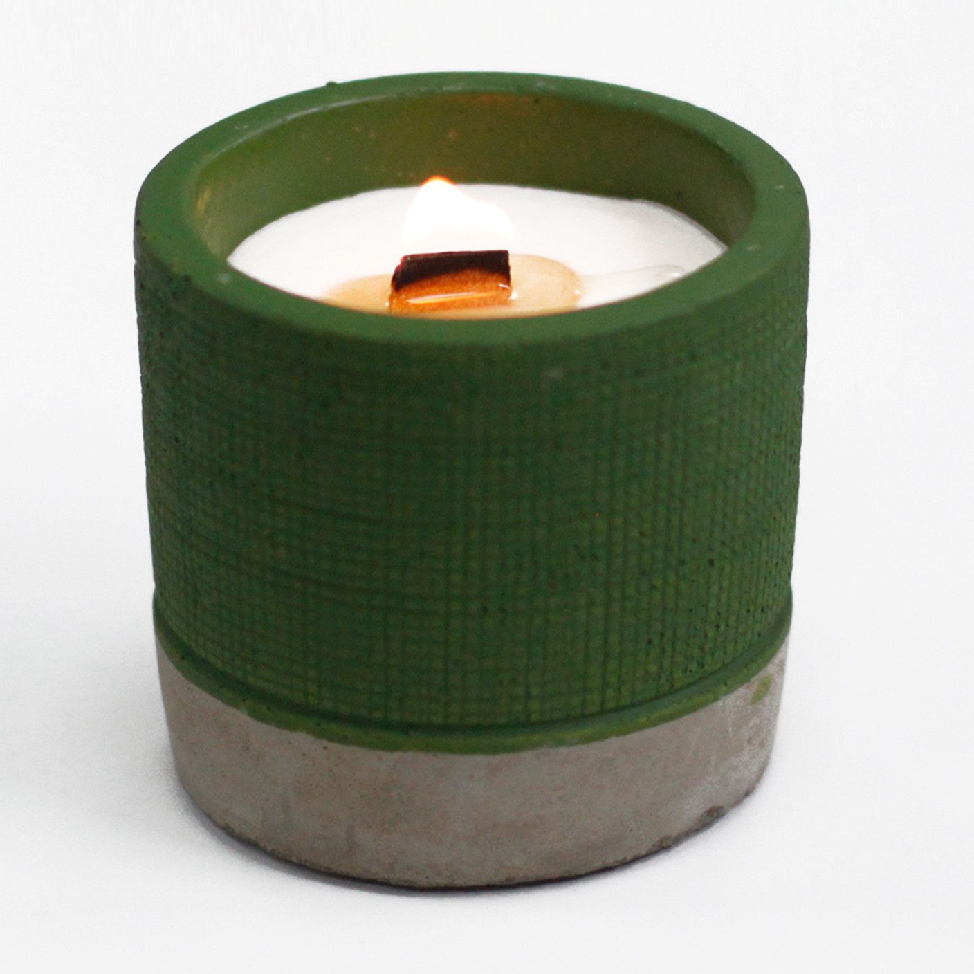 Concrete Wooden Wick Soy Candle Holder - Medium / Round / Green / Sea Moss and Herbs