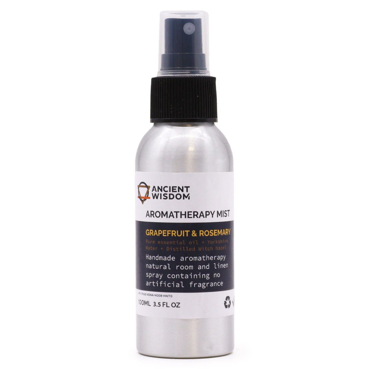 Grapefruit and Rosemary 100ml essential oil mist in aluminium spray bottle, main product view from Quintessential Holistic Health.