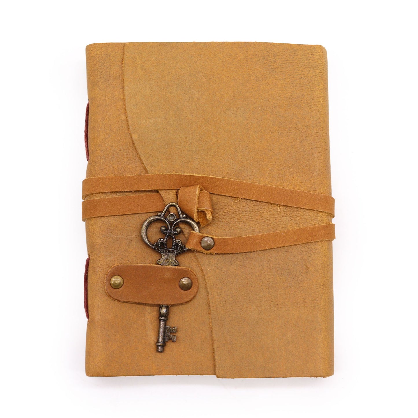 Handmade Oiled Leather-Bound Eco-Friendly Notebook with Strap and Key - Medium / Tan