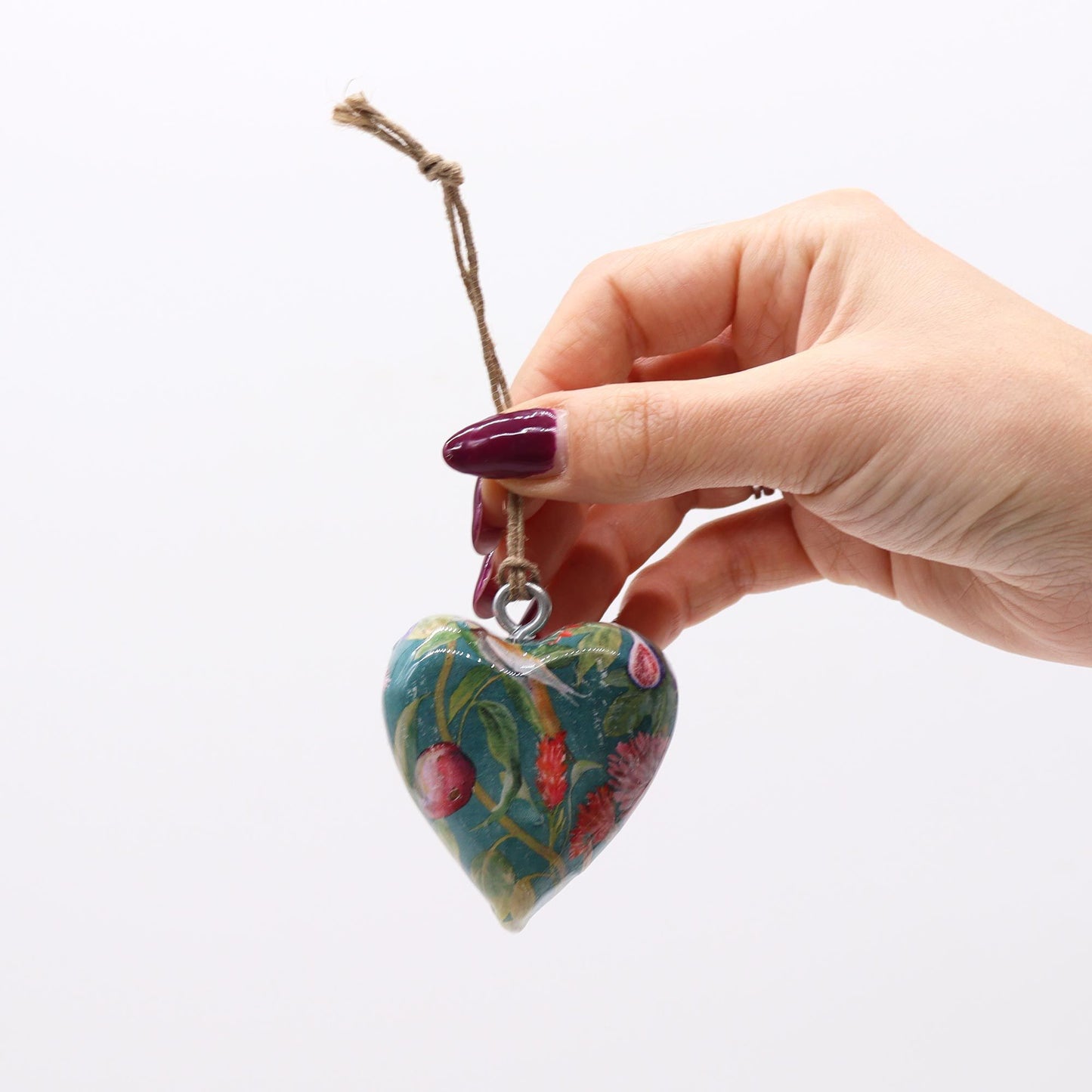 Handmade Wooden Decorative Hanging Heart - Large / Bird and Floral