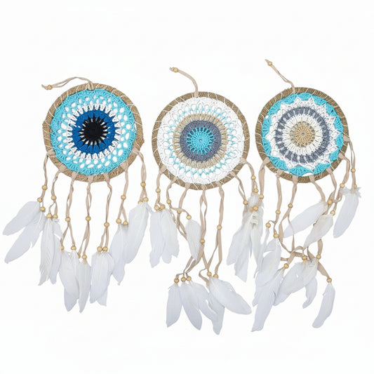 6 x Hand Crafted Macrame Dreamcatchers - Large / Assorted / Pastel Blues